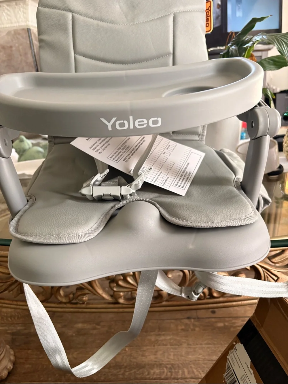 Grey Convertible Kids Booster High Chair with Tray